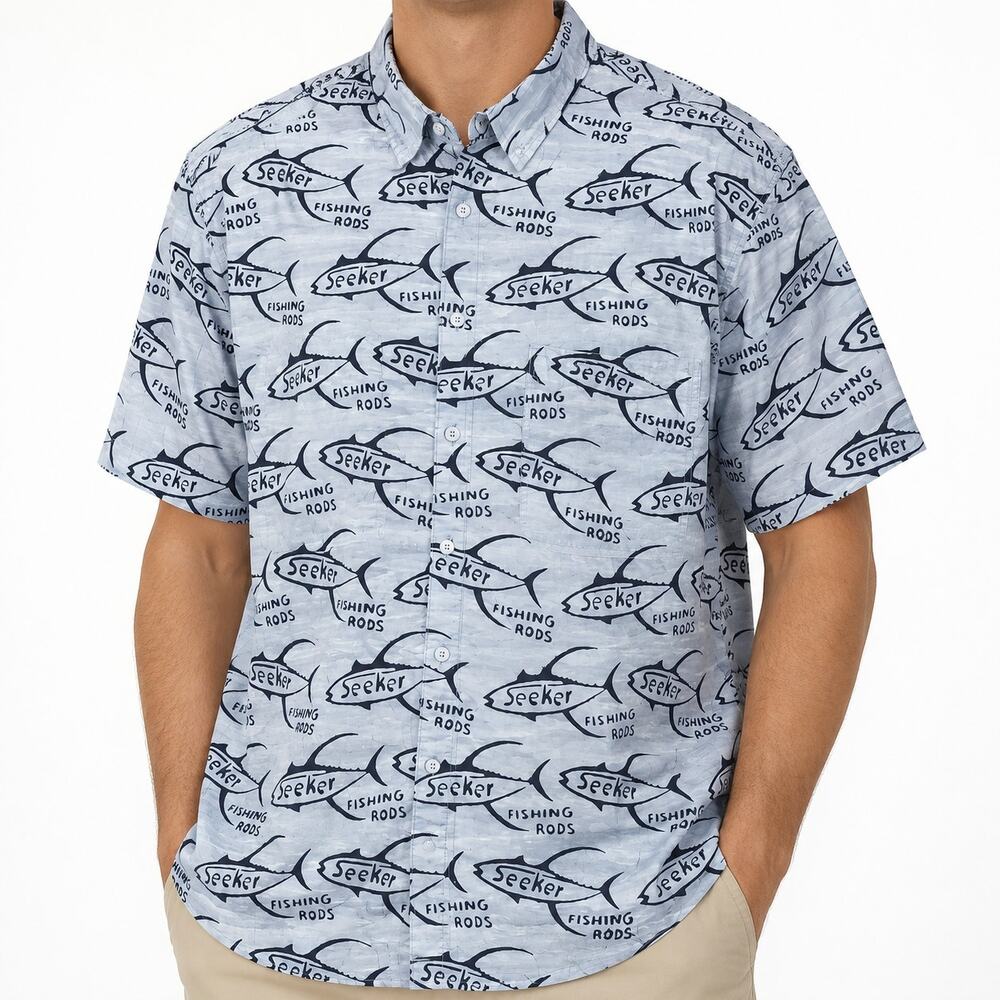 Rum Reggae Shirt Mens 2XL Black Blue Printed Seeker Short Sleeve Classic Button